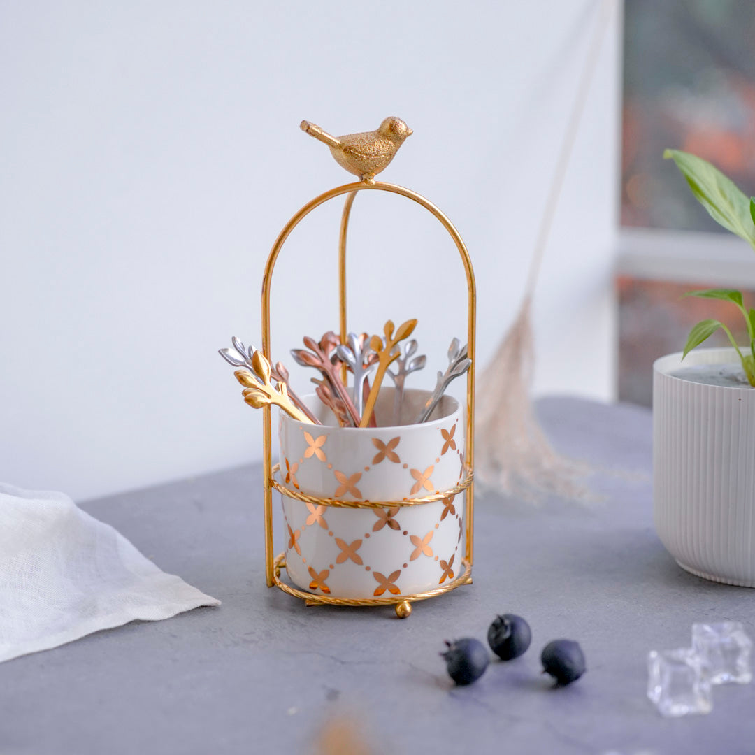 Cutlery Stand - White & Gold - Image 18