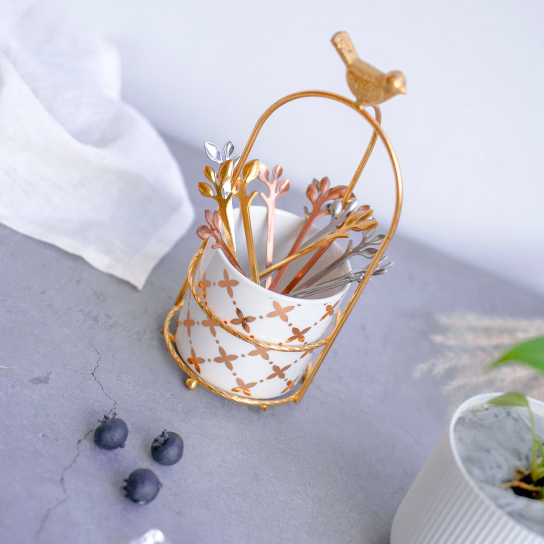 Cutlery Stand - White & Gold - Image 5