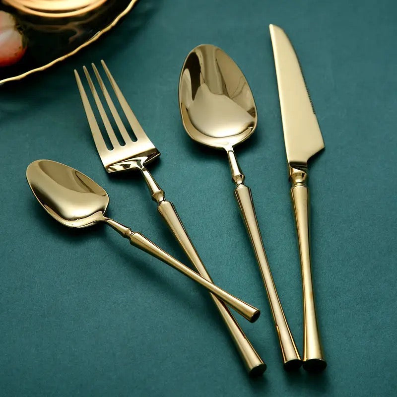 24-piece Luxury Cutlery Set | Fine-Dine Stainless Steel | Gold | Silver - Image 2