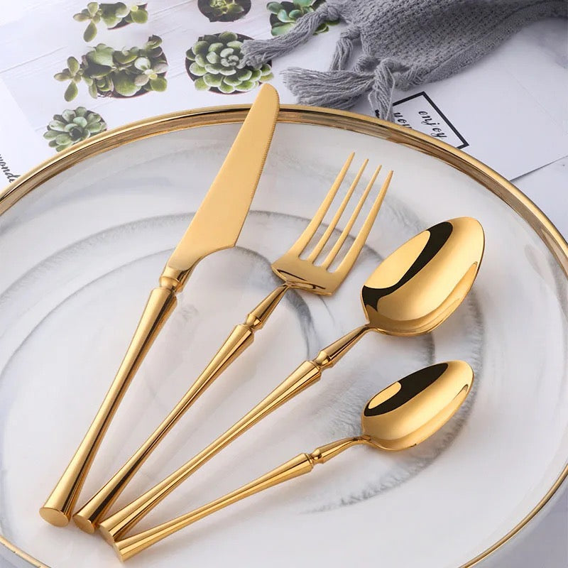 24-piece Luxury Cutlery Set | Fine-Dine Stainless Steel | Gold | Silver - Image 3