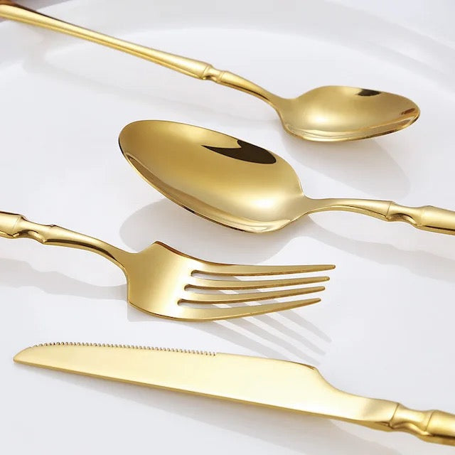 24-piece Luxury Cutlery Set | Fine-Dine Stainless Steel | Gold | Silver - Image 5