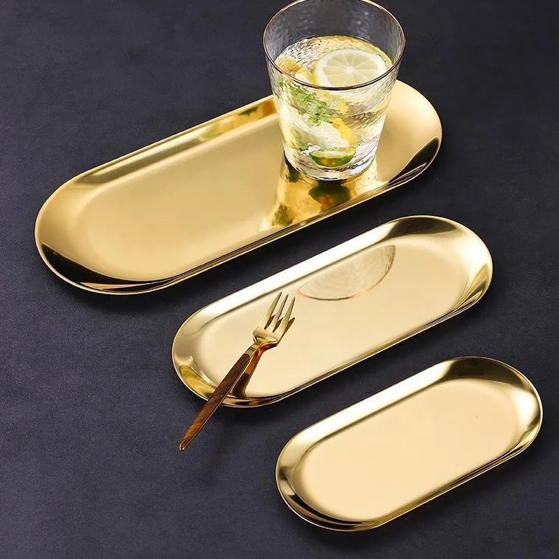 Japanese Sushi Plates 3 sizes- Stainless Steel Long Oval Platters - Image 4