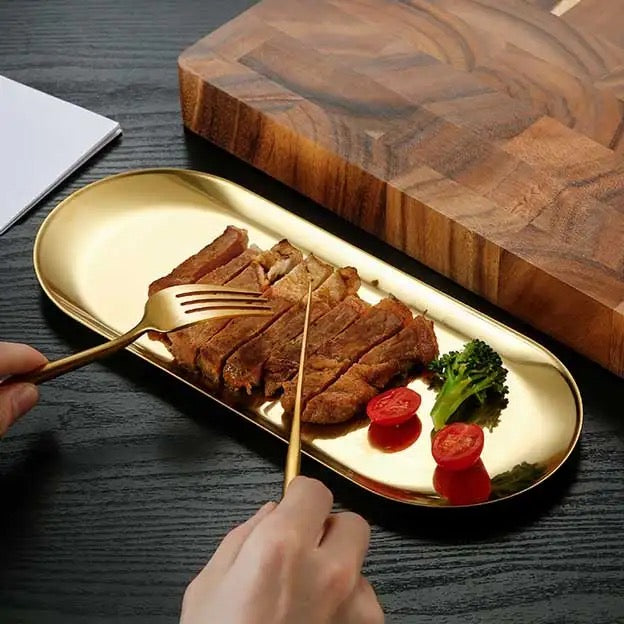 Japanese Sushi Plates 3 sizes- Stainless Steel Long Oval Platters - Image 3