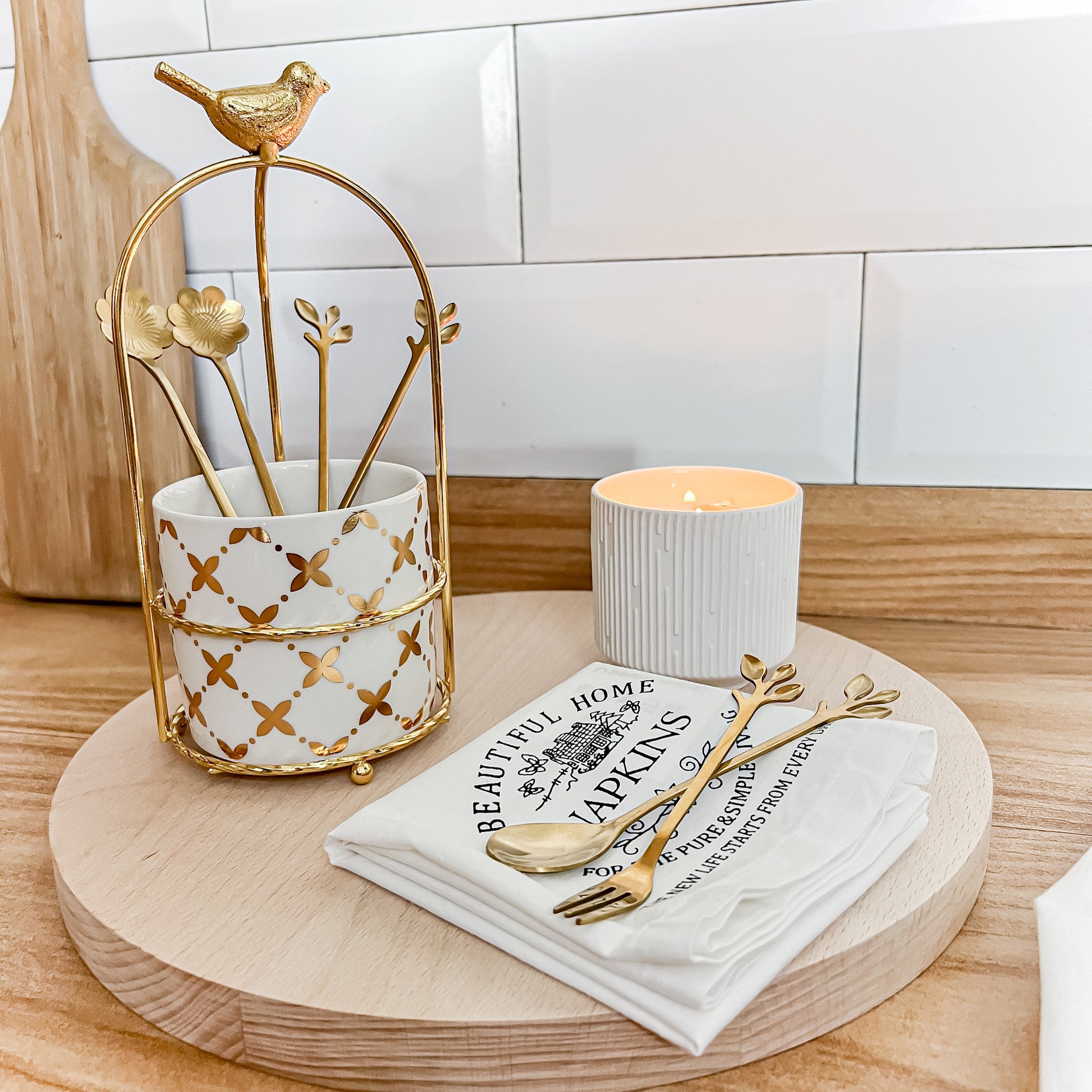 Cutlery Stand - White & Gold - Image 14